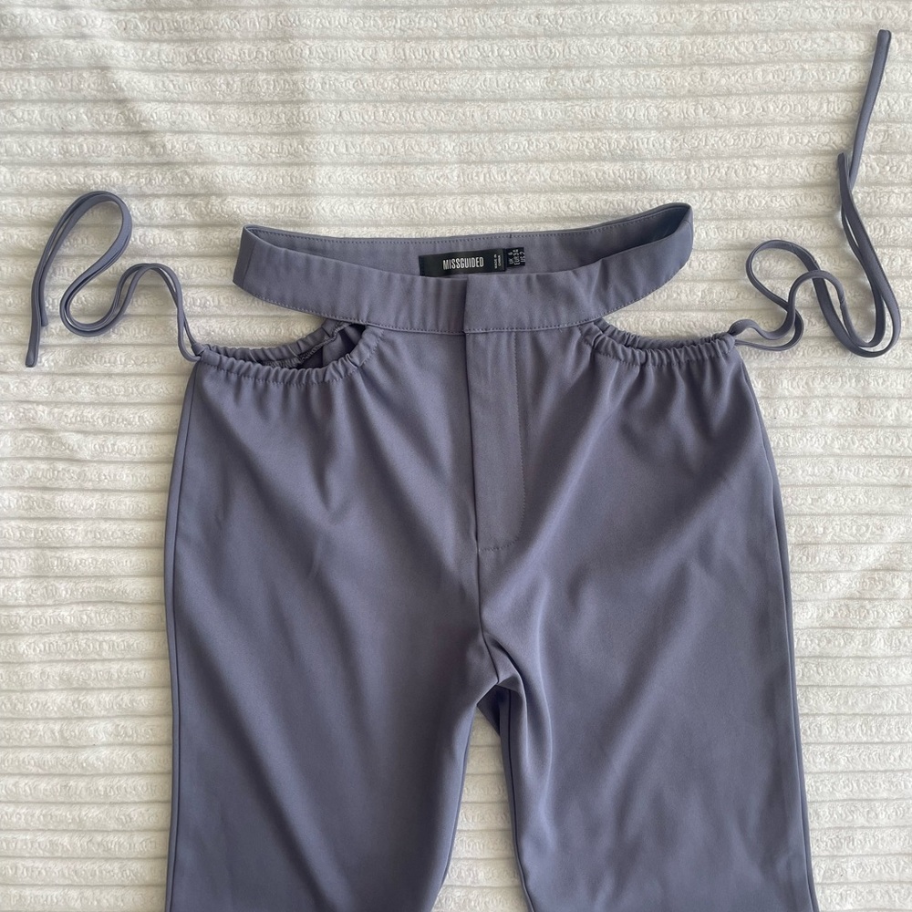 Grey Purple Tie Up High Waisted Pants